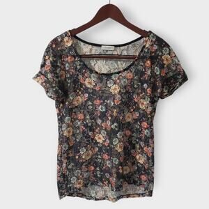 Pull & Bear Floral Crochet Lace Top Medium Black‎ Ditsy Print Y2K Sheer Grunge